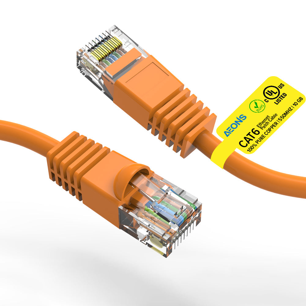 Aeons 10Gbps Snagless Cat 6 Ethernet Patch Cable 100 ft LAN UTP Cat6 RJ45 Internet Network Cable for Patch Panel Switch, Gold Plated UL Listed