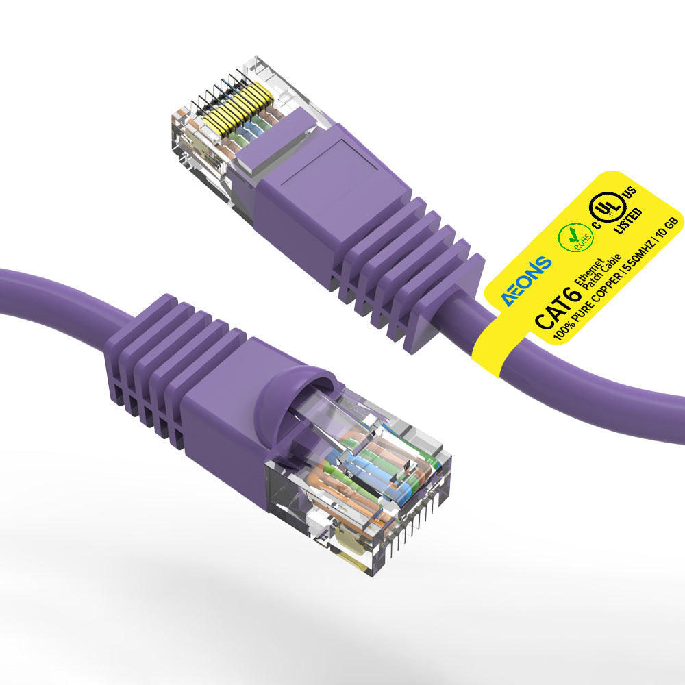 Aeons 10Gbps Snagless Cat 6 Ethernet Patch Cable 100 ft LAN UTP Cat6 RJ45 Internet Network Cable for Patch Panel Switch, Gold Plated UL Listed