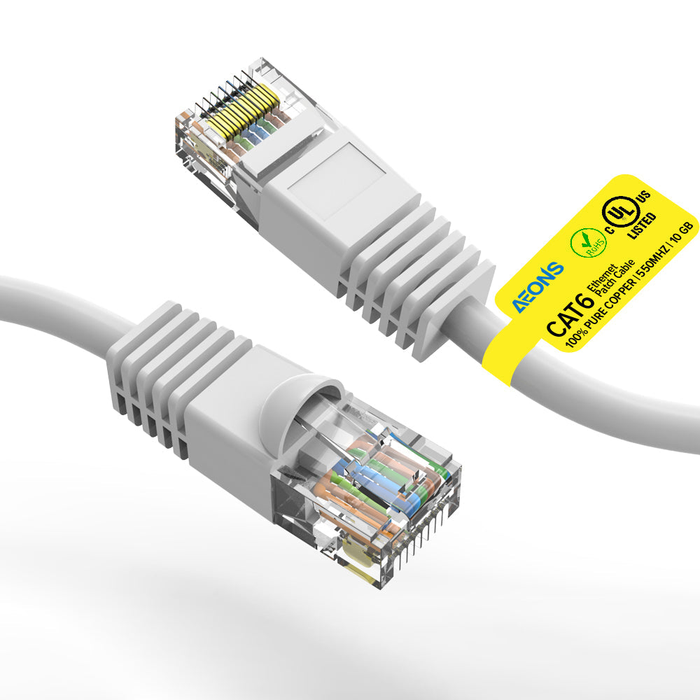 Aeons 10Gbps Snagless Cat 6 Ethernet Patch Cable 100 ft LAN UTP Cat6 RJ45 Internet Network Cable for Patch Panel Switch, Gold Plated UL Listed