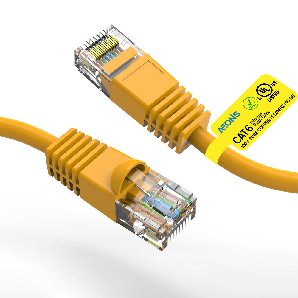 Aeons 10Gbps Snagless Cat 6 Ethernet Patch Cable 100 ft LAN UTP Cat6 RJ45 Internet Network Cable for Patch Panel Switch, Gold Plated UL Listed