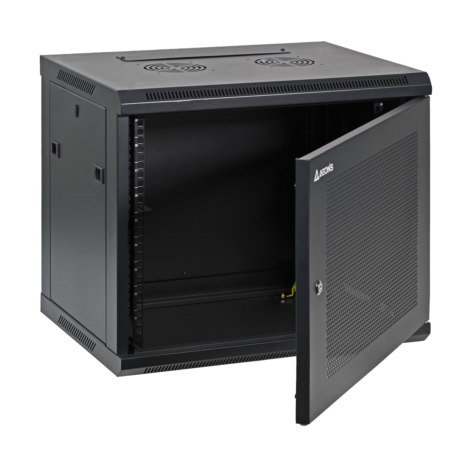 Aeons SC Series 9U Wall-Mount Rack Cabinet, Switch-Depth, Vented Door, Assembled