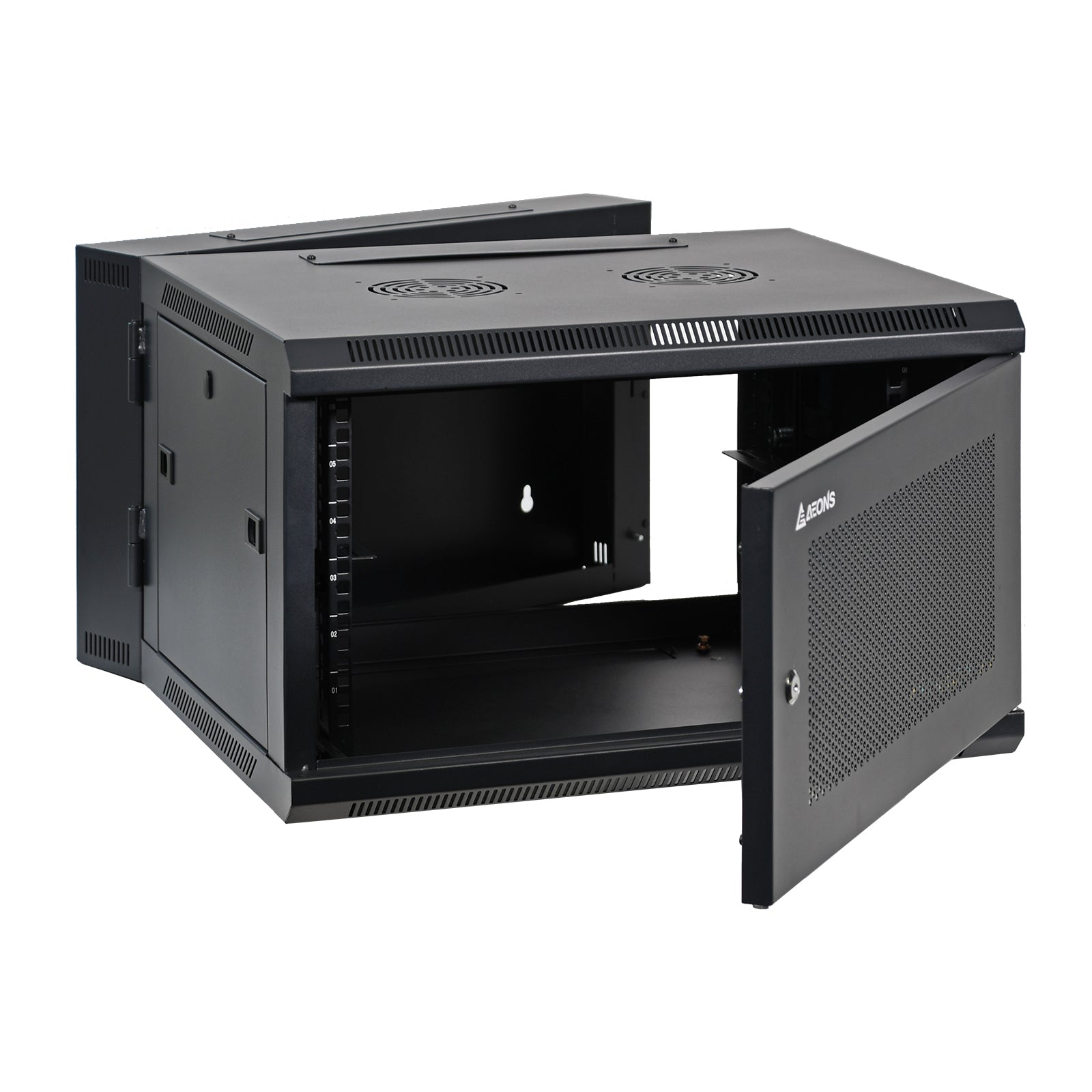 Aeons SB Series 6U Wall-Mount Network Cabinet, Hinged Swing-Out, Mid-Depth, Vented Door