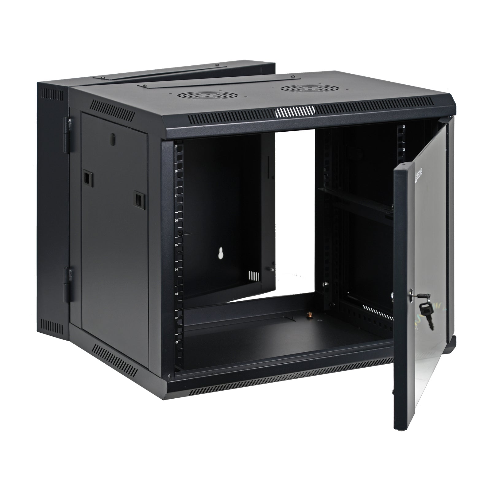 Aeons SB Series 9U Wall-Mount Network Cabinet, Hinged Swing-Out, Switch-Depth, Glass Door