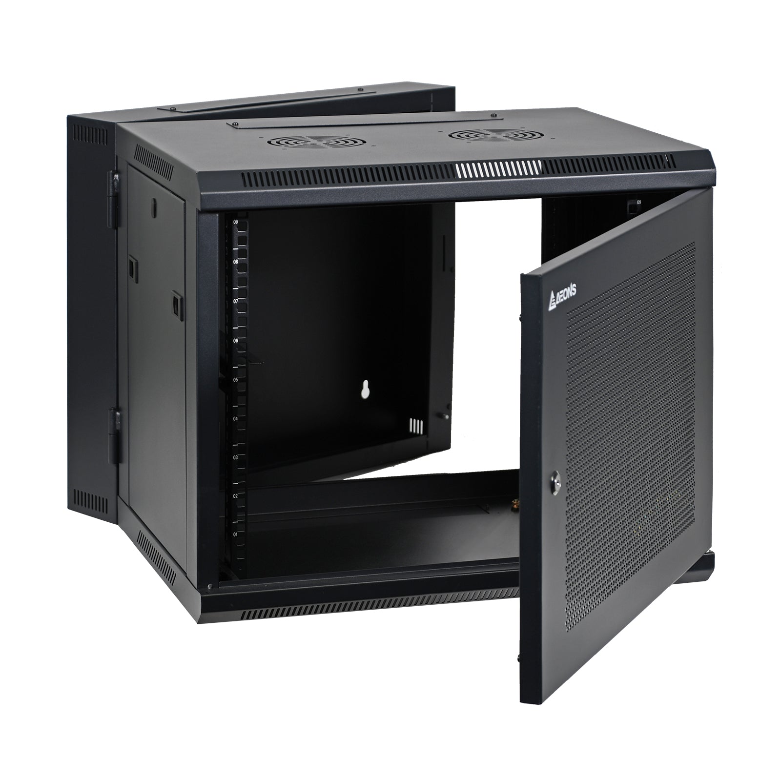 Aeons SB Series 9U Wall-Mount Network Cabinet, Hinged Swing-Out, Switch-Depth, Vented Door