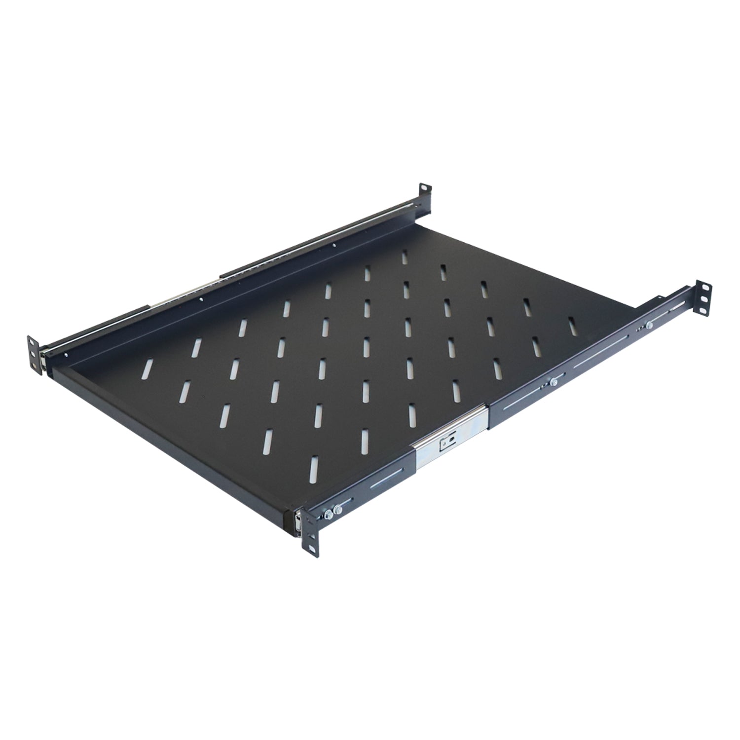 Aeons Universal 1U Rack Mount Vented 4-Post Sliding Shelf, Adjustable Mounting, 24-inch Depth