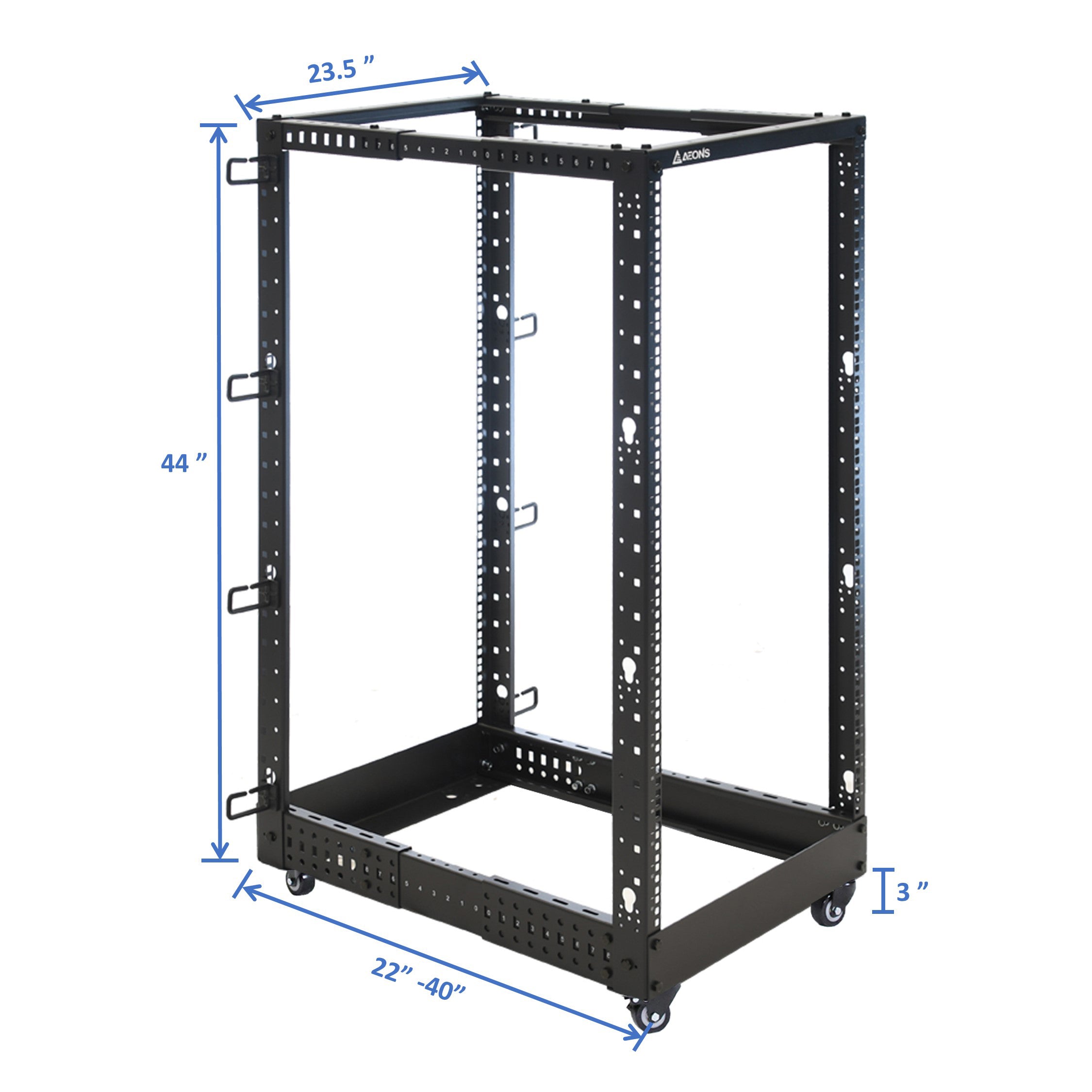 Aeons SR Series 22U 4-Post Open Frame Rack, Adjustable Depth