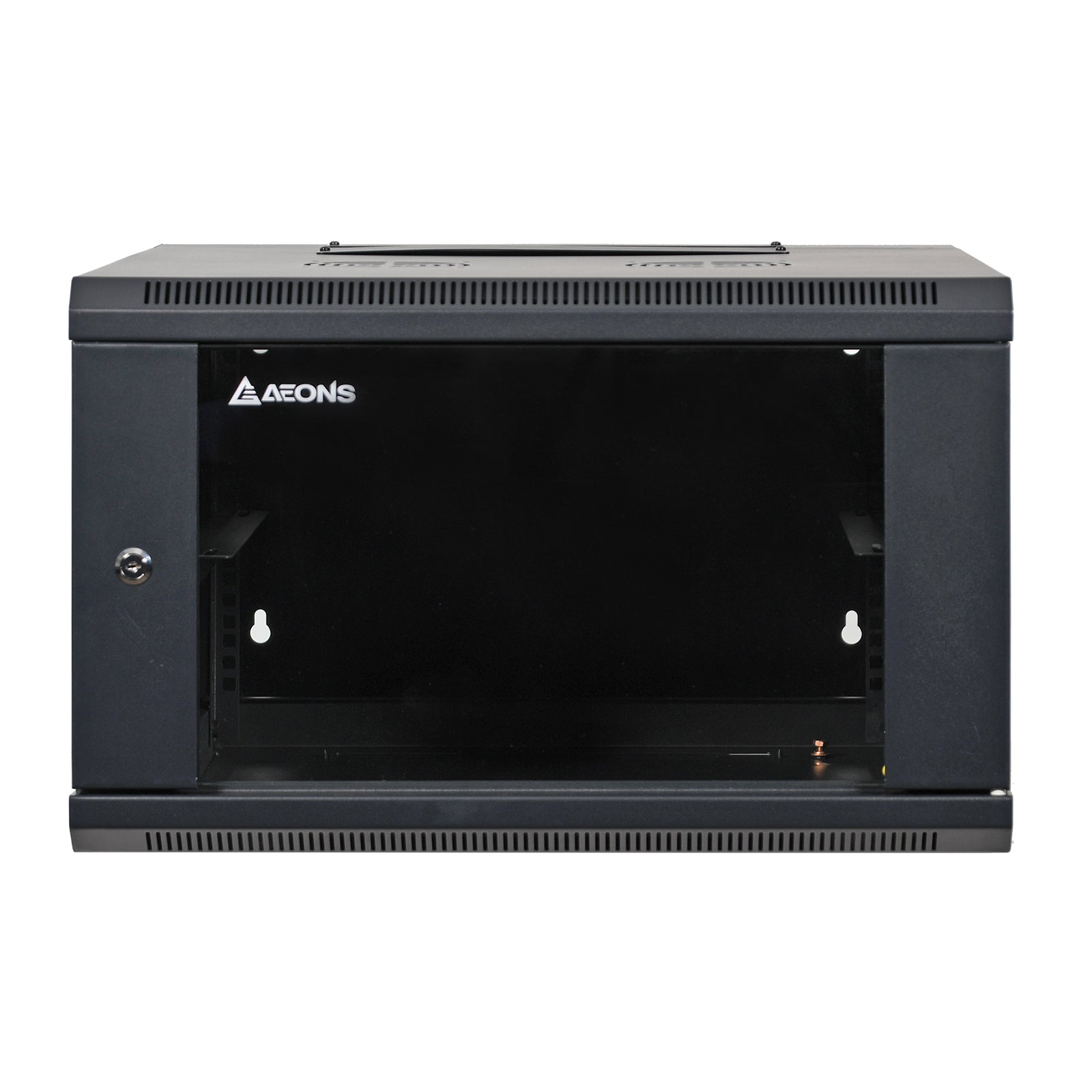 Aeons SB Series 6U Wall-Mount Network Cabinet, Hinged Swing-Out, Mid-Depth, Glass Door