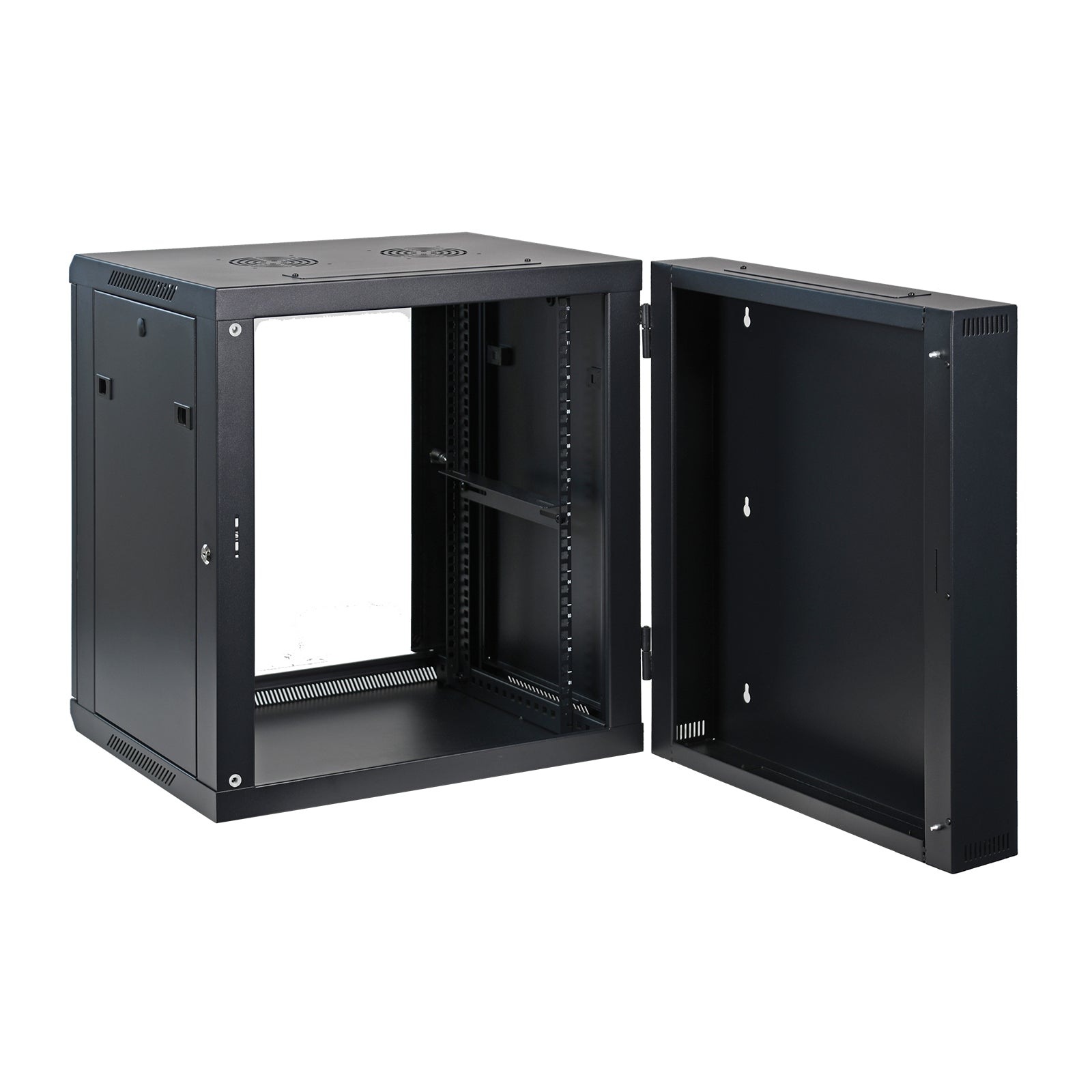 Aeons SB Series 12U Wall-Mount Network Cabinet, Hinged Swing-Out, Switch-Depth, Glass Door