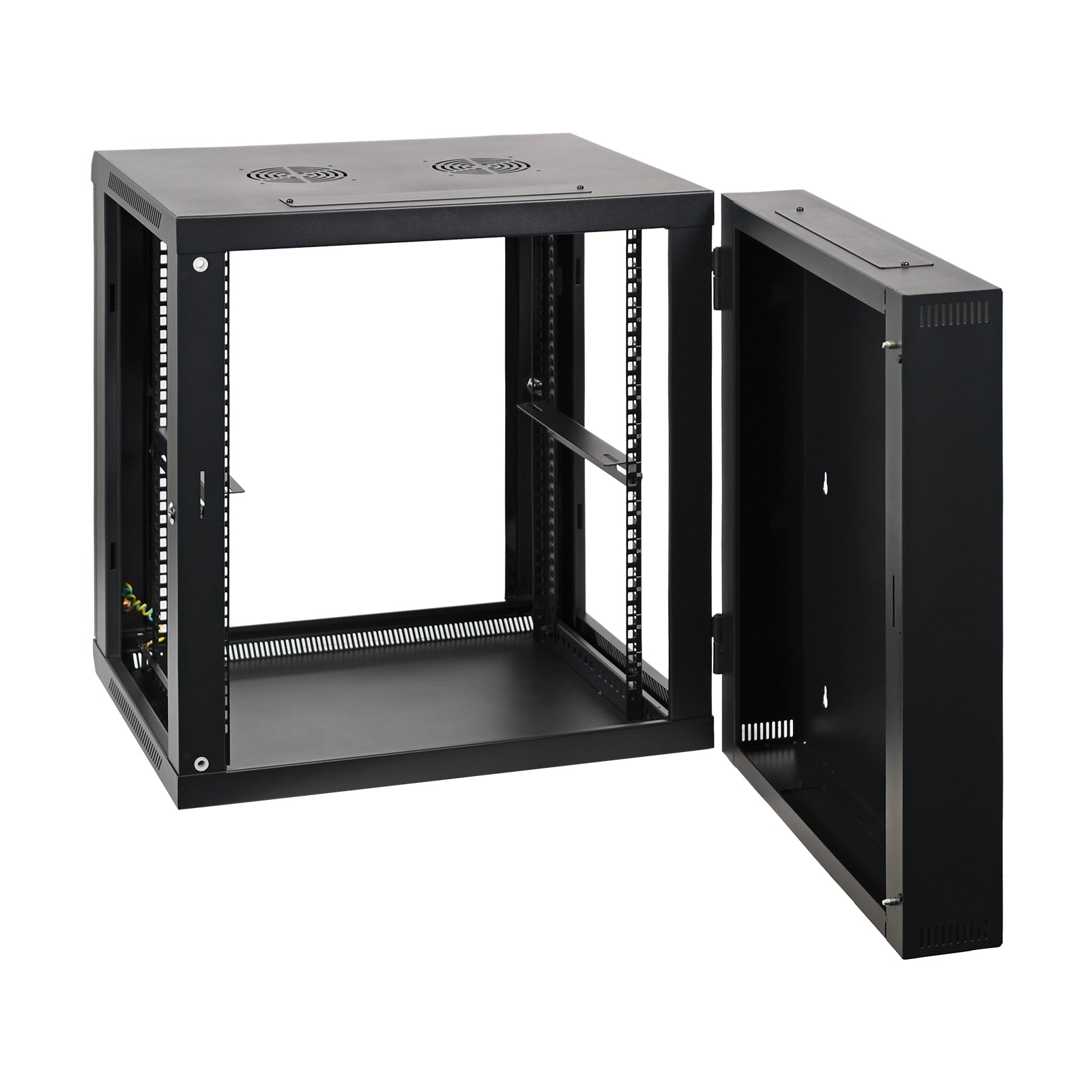 Aeons SB Series 12U Wall-Mount Network Cabinet, Hinged Swing-Out, Mid-Depth, Glass Door