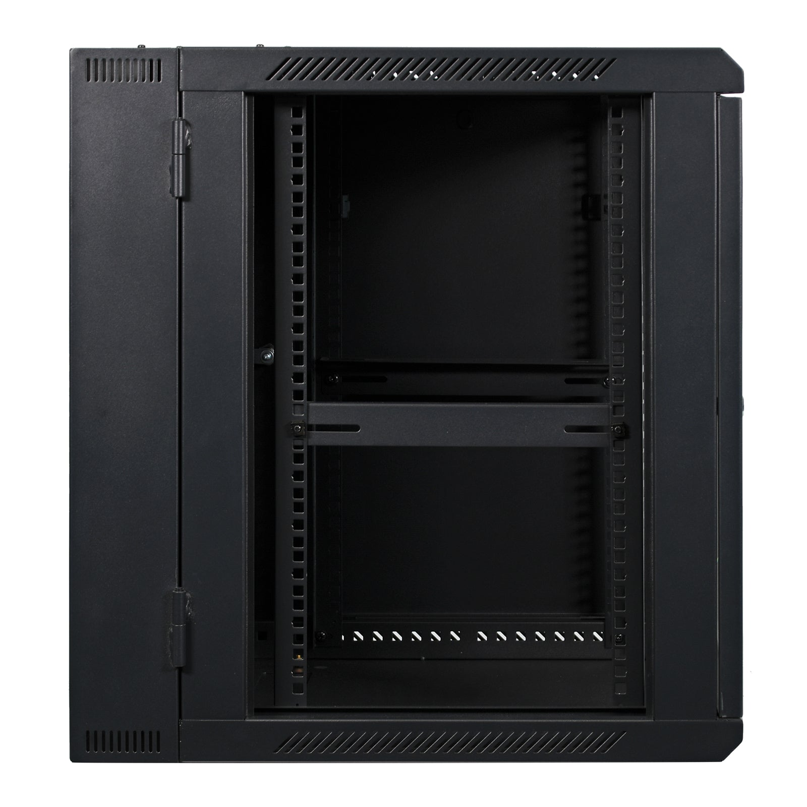 Aeons SB Series 12U Wall-Mount Network Cabinet, Hinged Swing-Out, Mid-Depth, Glass Door