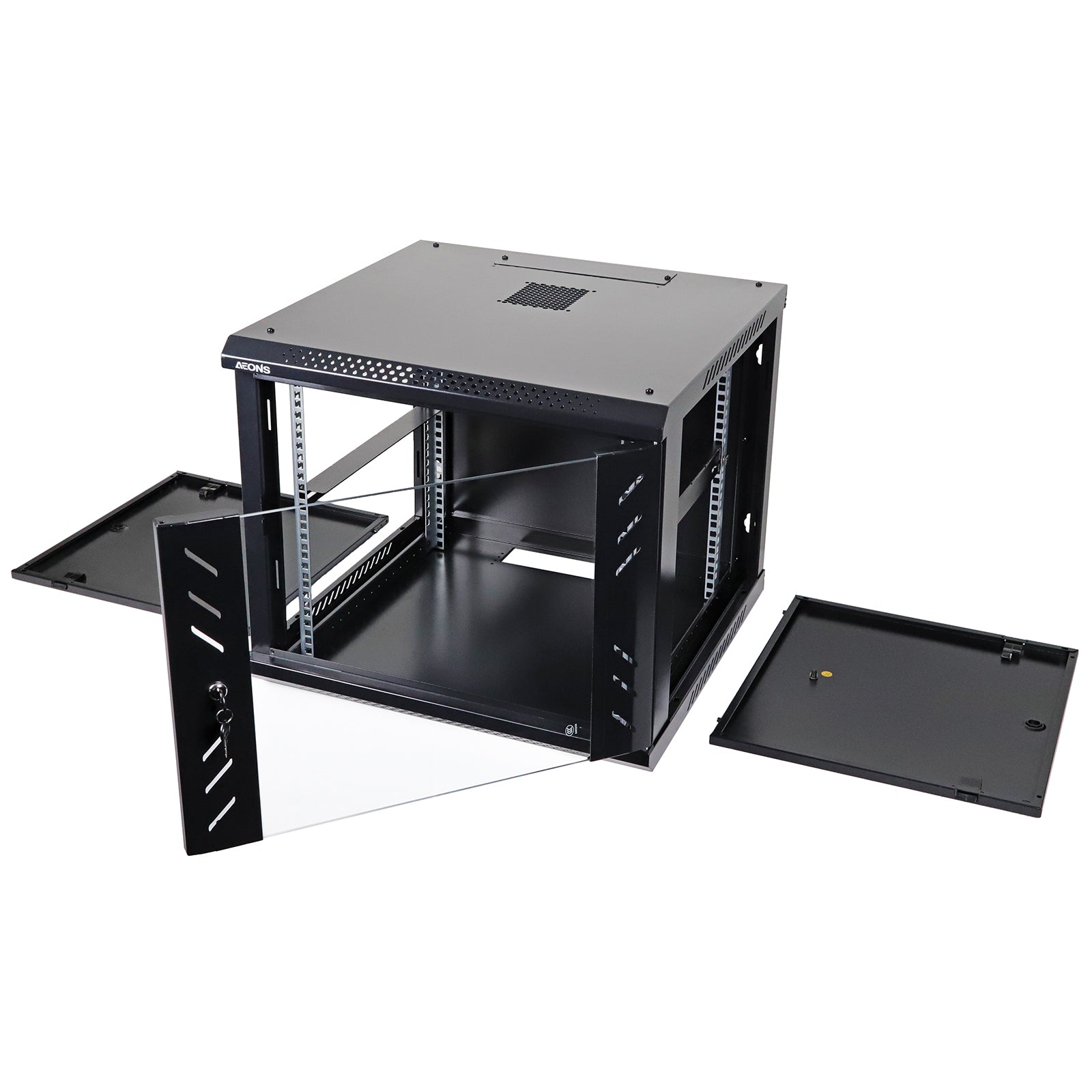 Aeons Pro Series 9U Wall-Mount Rack Cabinet, Mid-Depth, Glass Door