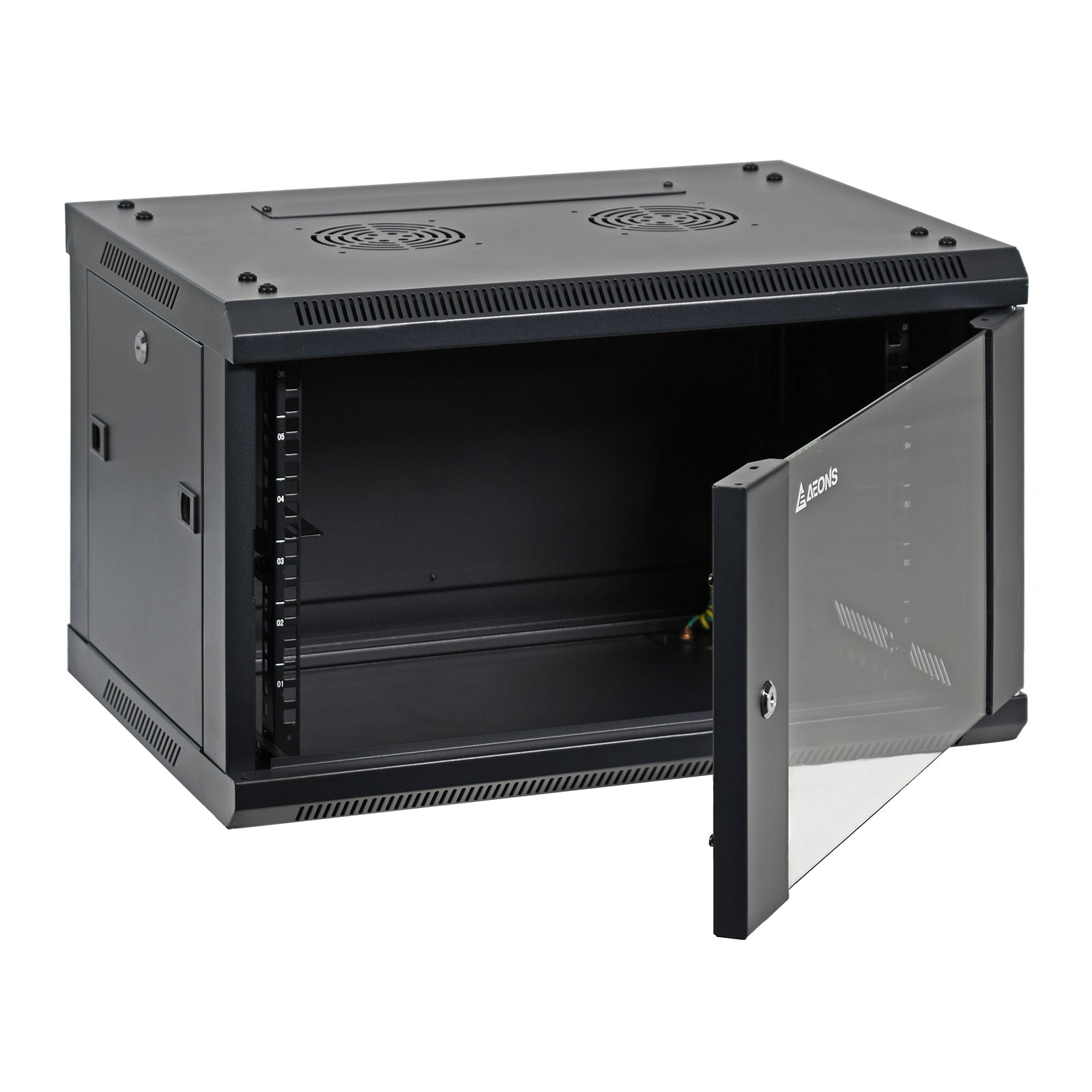 Aeons SP Series 6U Wall-Mount Rack Cabinet, Switch-Depth, Glass Door