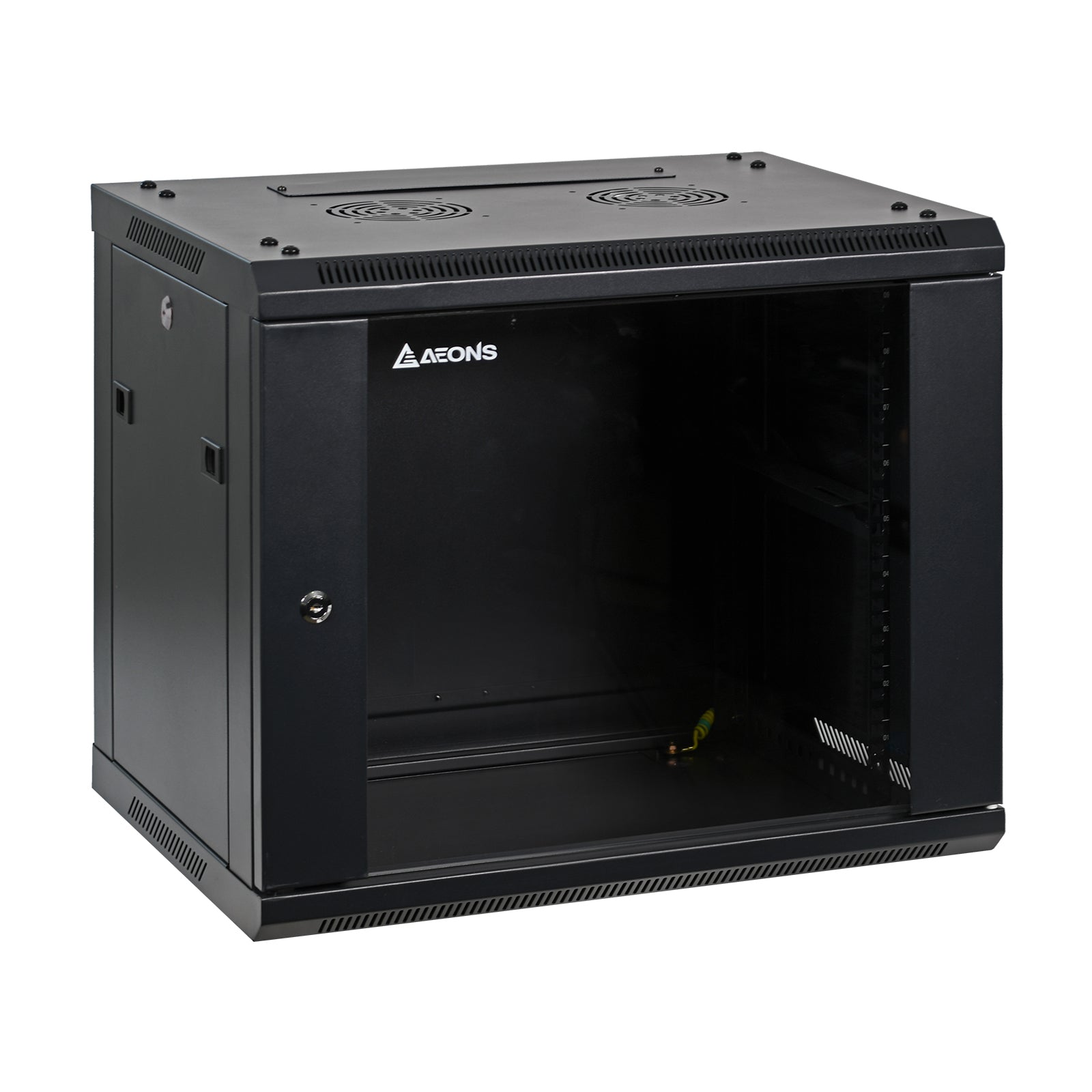 Aeons SP Series 9U Wall-Mount Rack Cabinet, Switch-Depth, Glass Door