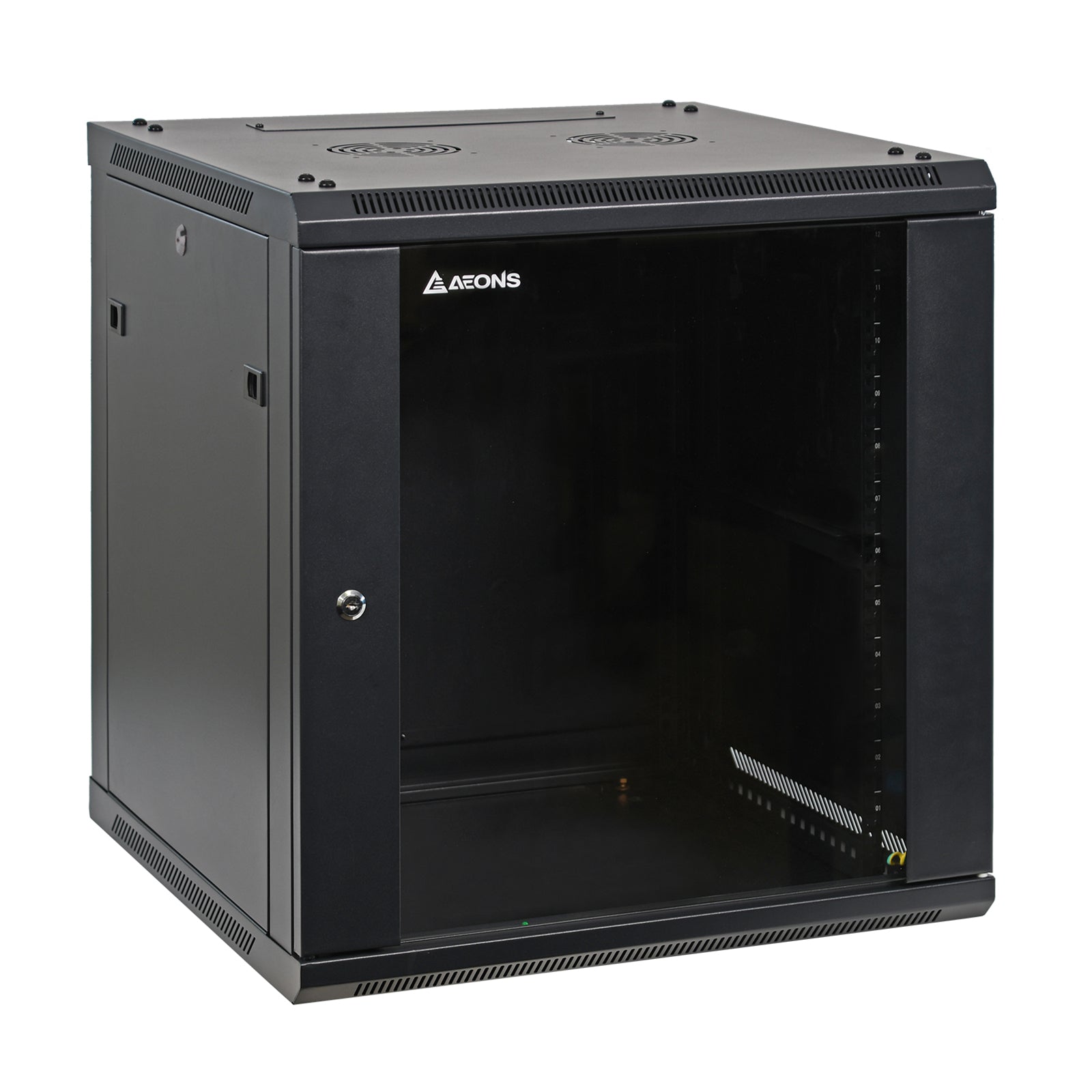 Aeons SP Series 12U Wall-Mount Rack Cabinet, Mid-Depth, Glass Door