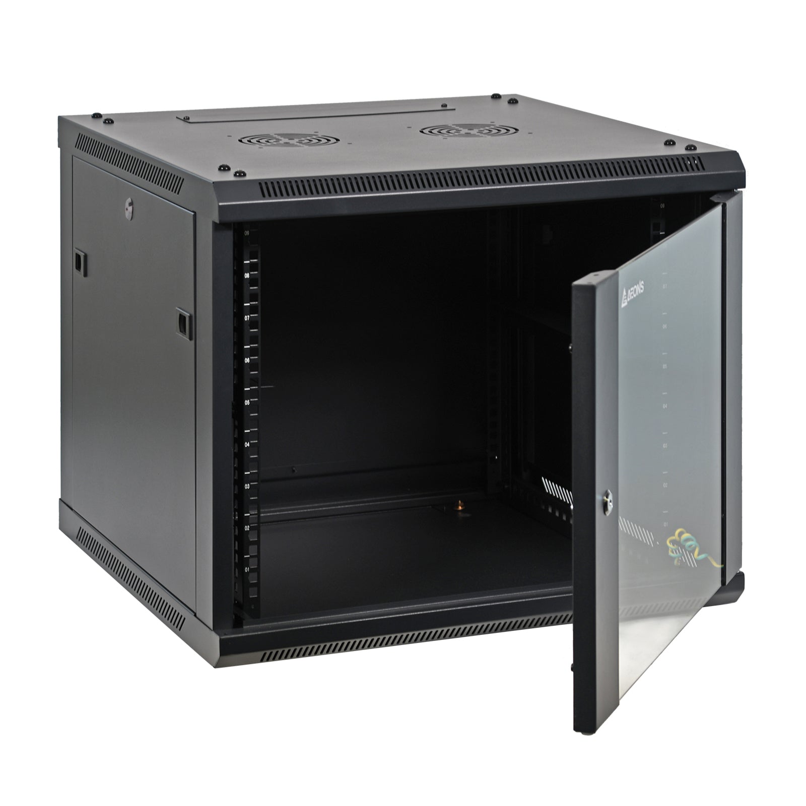 Aeons SP Series 9U Wall-Mount Rack Cabinet, Mid-Depth, Glass Door