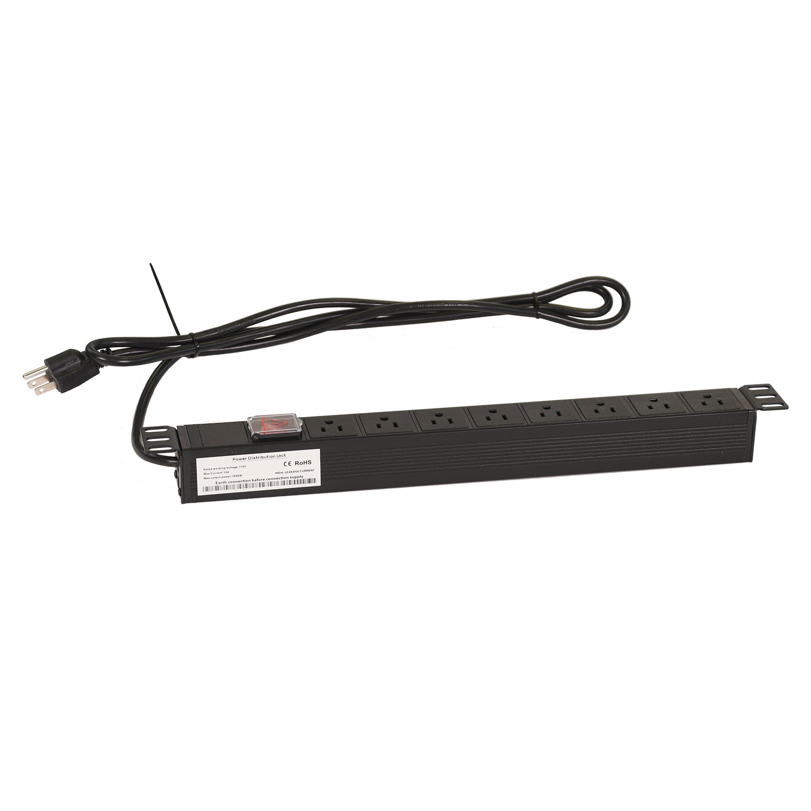 Aeons 1U Rack Mount PDU Power Strip, 8 Right Angle Outlets, 15A, Metal Slim Design