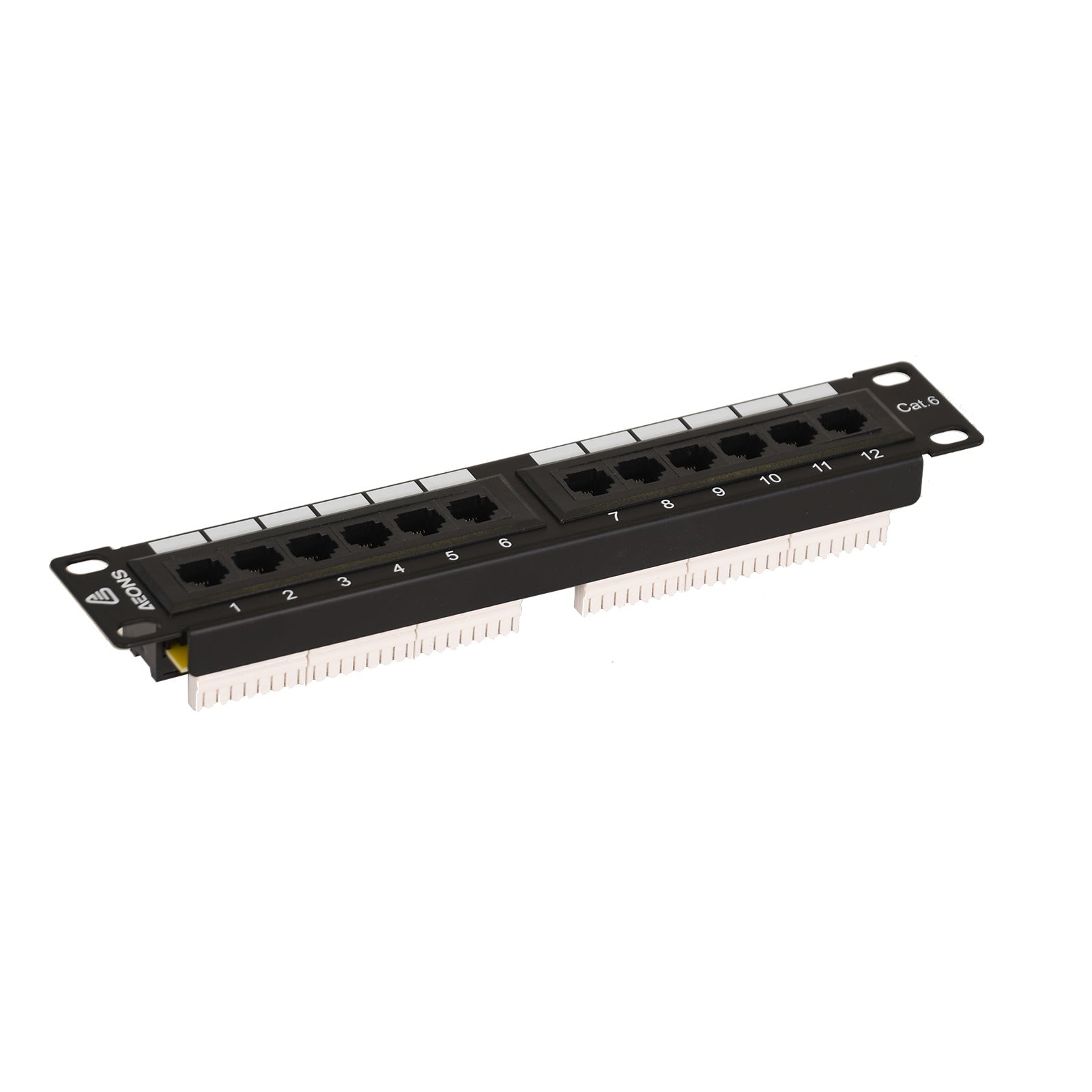Aeons 12-Port CAT6 UTP Patch Panel, 1U 10-inch Rack Mount Keystone Jacks RJ45 Compatible with Cat 5/5e/6 Gigabit/Fast Ethernet, Black