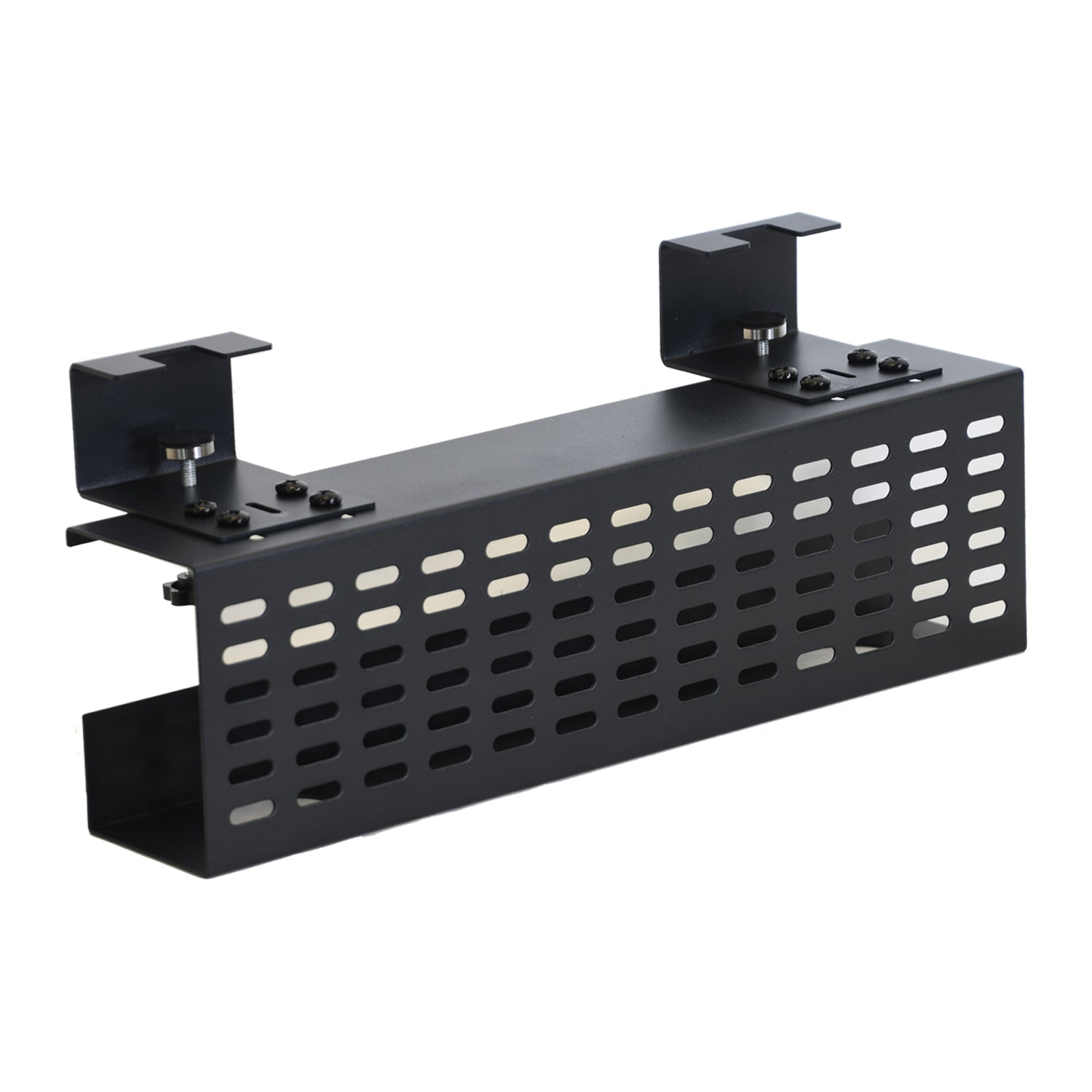 Aeons Workspace Under Desk Cable Management Tray Wire Cord Organizer,  C Clamp Mount and Modesty Panel, 16-inch, Black
