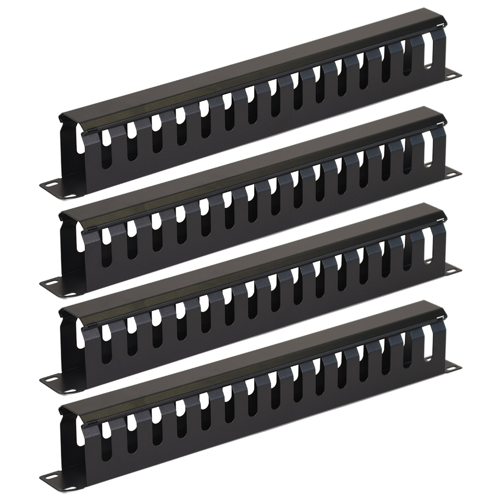Aeons 1U Rack Mount Cable Management Horizontal Raceway with Cover, Metal Slim Design, 4 Pack