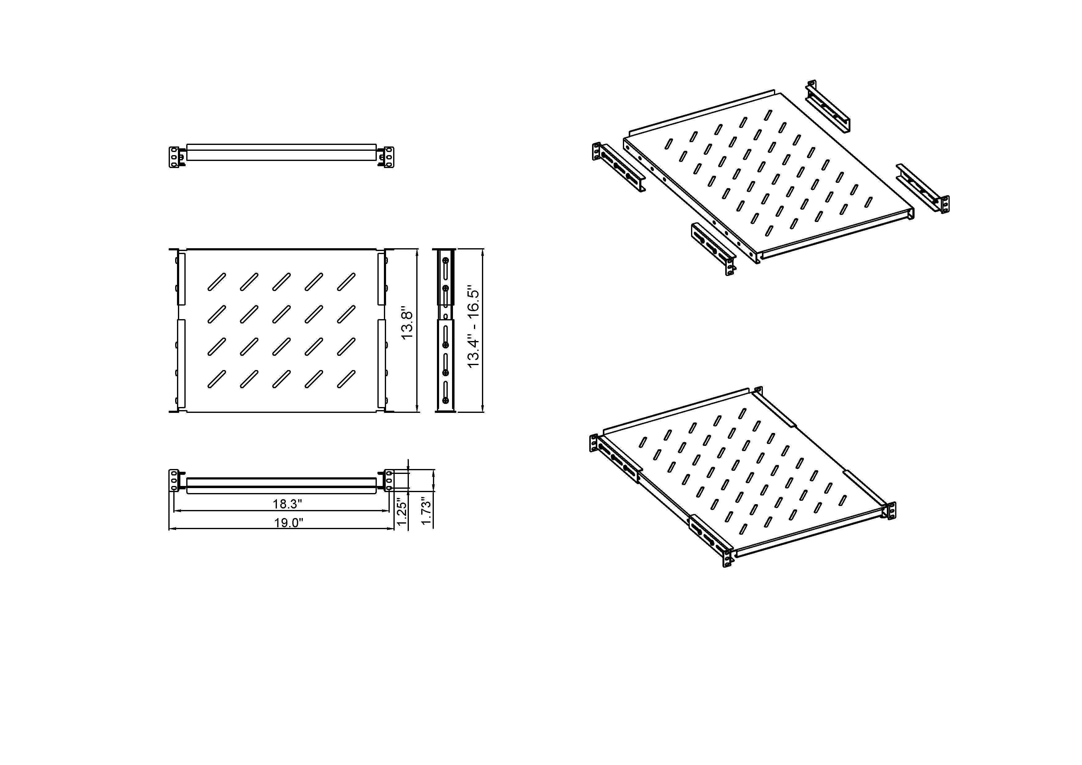 Aeons Universal 1U Rack Mount Vented 4-Post Fixed Shelf, Adjustable Mounting, 14-inch Depth